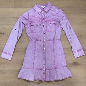 Fate Purple Denim Button Down Ruffle Hem Mini Dress